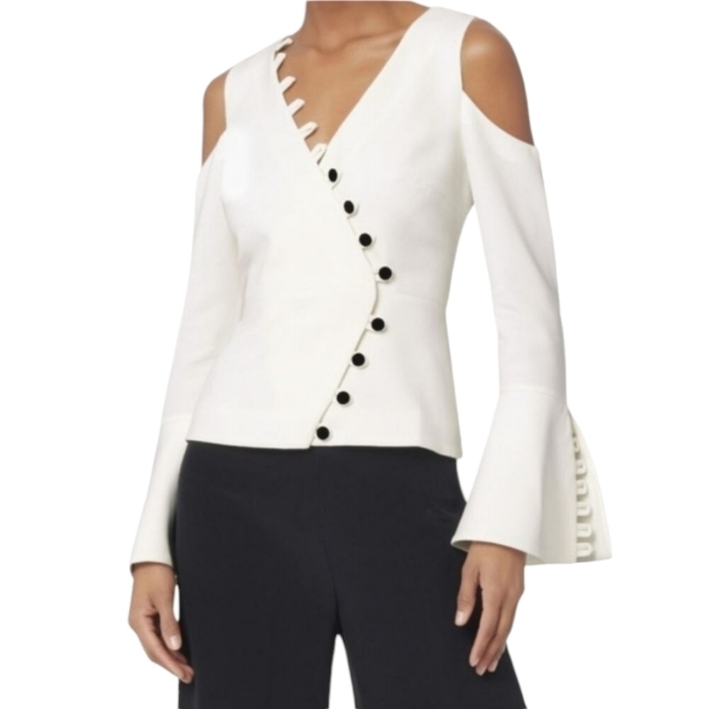 ALEXIS White Noere Cold Shoulder Asymmetrical Tux Top Event Evening Occasion